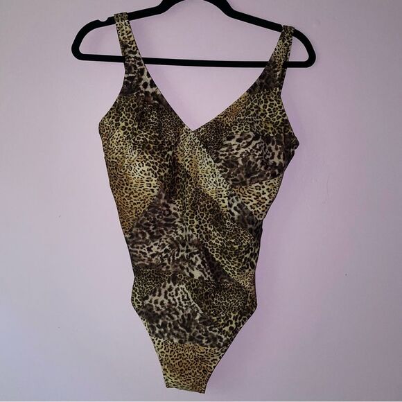 Vintage Size L Leopard Print One Piece Swimsuit Bikini - Picture 1 of 7